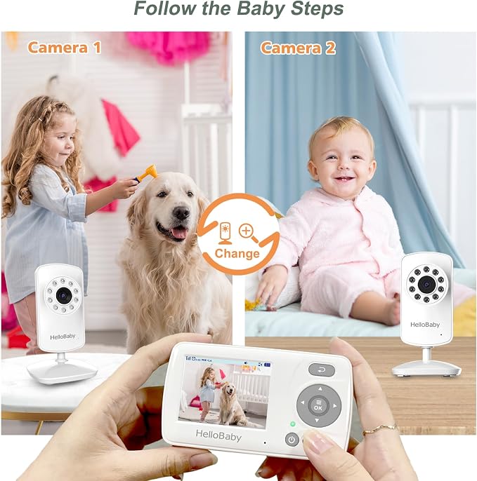HelloBaby Monitor with 2 Cameras, 2.4'' Portable Travel Screen Baby Monitor No - Image 7