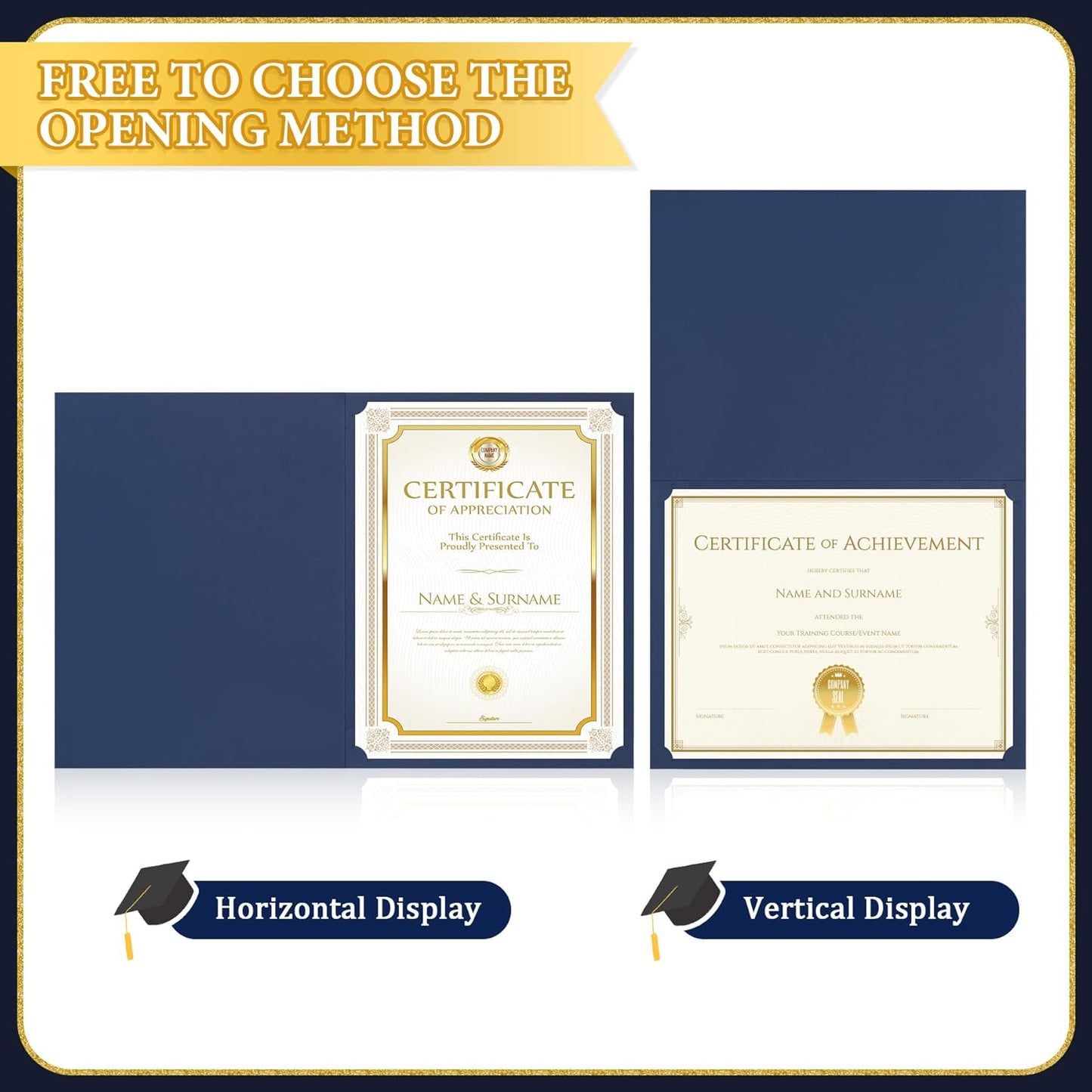 Ndsox 90 Packs Navy Blue Certificate Holders, Graduation Diploma Holders, 350GSM, Diploma Covers with Gold Foil Border for Letter Size 8.5" x 11" Award Certificate Paper, Cardstocks and Documents
