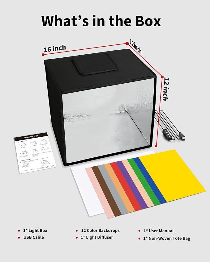 Glendan Portable Light Box Photography: 16"x12" Folding Photo Box - Image 6