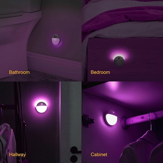 YUNLEX 2 Pack Purple Battery Night Light, Motion Activated Night Light - Image 8