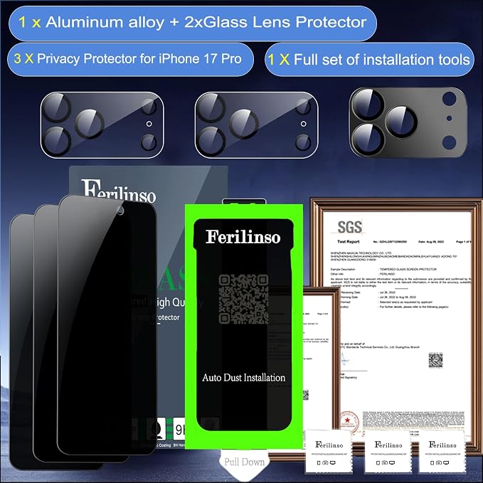 Ferilinso Auto-Dust-Install 3 Pack Privacy Screen Protector - Image 2
