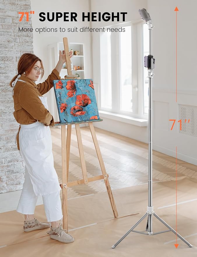 71'' Phone Tripod Stand, Extendable Reinforced Aluminum Phone Stand - Image 2
