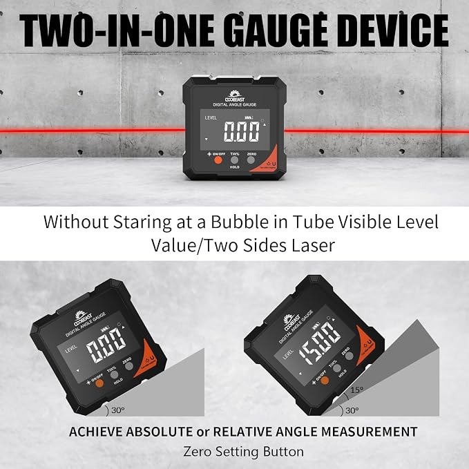 Digital Angle Finder with Laser, 4-Side Magnetic Digital Angle Gauge, - Image 2