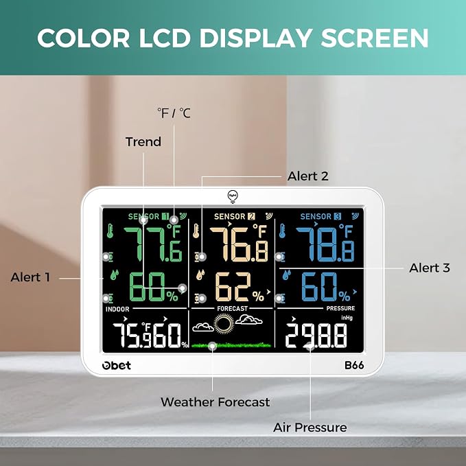 OBET Weather Station Wireless Indoor Outdoor Thermometer Wireless, Color - Image 7
