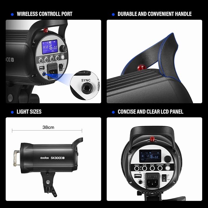 Godox Sk300ii-v Sk300iiv*2Kit Upgraded Strobe Flash 600Ws GN58 5700K Bowens - Image 5