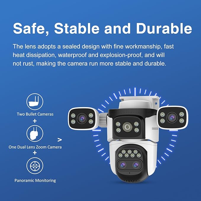 EVERSECU 10x Hybrid Zoom Quad Lens WiFi PTZ Security Camera, Triple Cameras in - Image 4