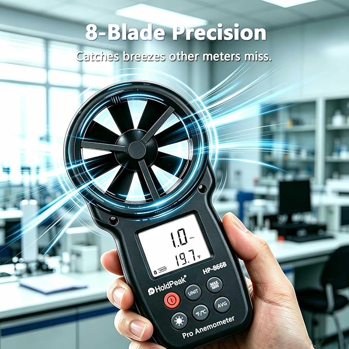 HoldPeak 866B Digital Anemometer, Handheld Wind Speed CFM Meter, HVAC Air Flow - Image 4