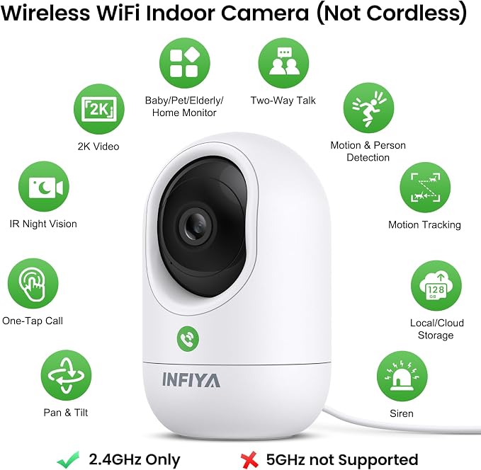 INFIYA 2K Indoor Camera-One-Touch Call Baby/Elderly Monitor Pet Camera 360° PTZ - Image 2