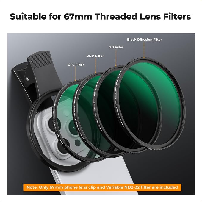 K&F CONCEPT 67mm Clip-on ND2-32 Phone Camera Lens Filter Kit - Image 4