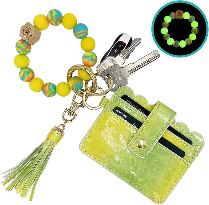 Keychain Wallet Wristlet Small Credit Card Holder Bracelet Key Chain Purse by TSNSOEEO