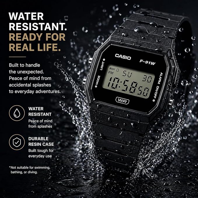 Casio F91W Series | Digital Watch | Water Resistant | LED Light | 1/100 SEC - Image 5