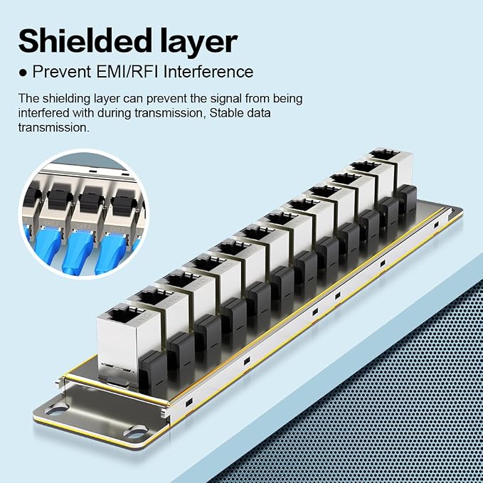 12 Port Patch Panel CAT7 Keystone Patch Panel Wall Mount 10 Inch Bracket - Image 7