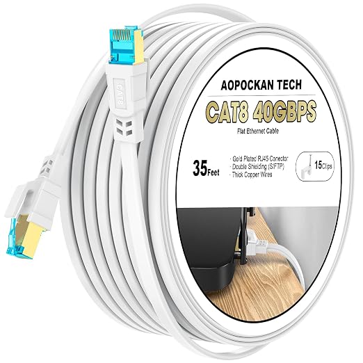 Cat 8 Ethernet Cable 35 FT, Heavy Duty High Speed 40Gbps 2000Mhz Internet by AOPOCKANTECHEthernetCables