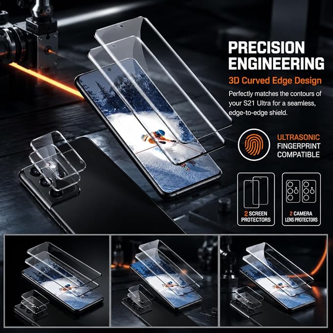 2 Pack Galaxy S21 Ultra Screen Protector, HD Clear Tempered Glass, 2 Pack - Image 6