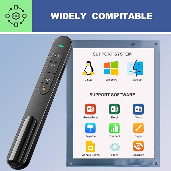 QUI Presentation Clicker with Volume Control, 2.4GHz USB Wireless Presenter - Image 6