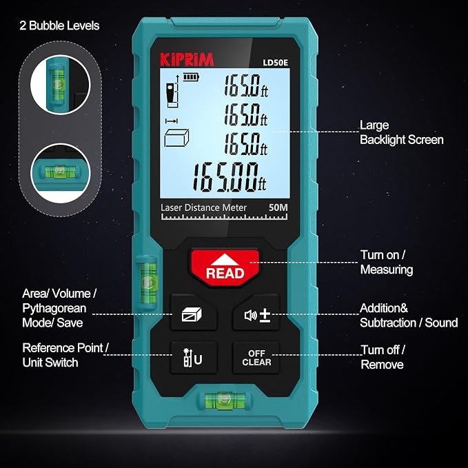 Kiprim Laser Distance Measure High Accuracy 165ft Kiprim LD50E Laser Tape - Image 7