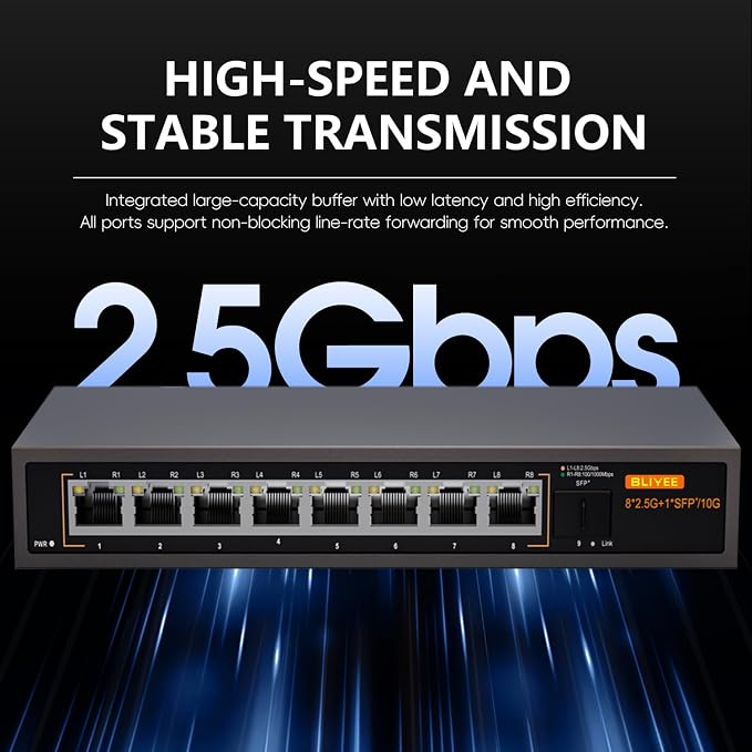 8-Port 2.5GB Ethernet Switch, Unmanaged 2.5G Gaming Network Switch | 8 x - Image 2