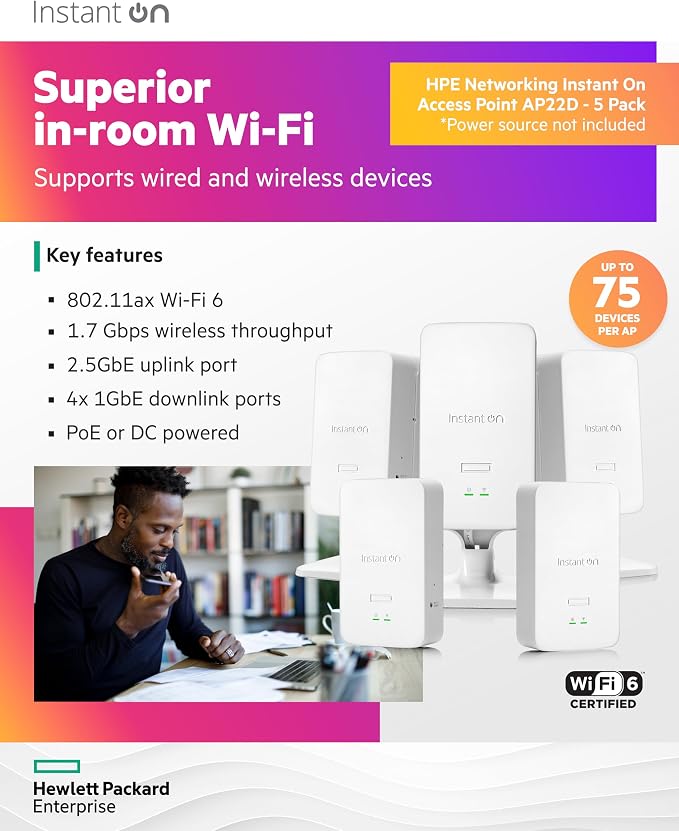 HPE Networking Instant On Access Point AP22D 2x2 WiFi 6 Indoor Wireless Access - Image 3