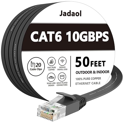 Jadaol Cat 6 Ethernet Cable 50 ft, 10Gbps Support Cat8 Cat7 Network, Flat RJ45 by Jadaol