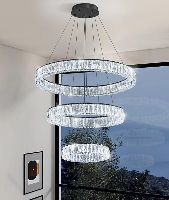 HAIXIANG Modern Glam Chandelier Crystal LED Remote Rings Chandelier Adjustable - Image 3