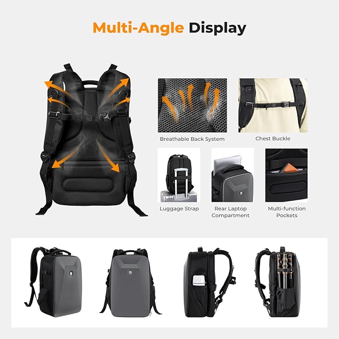 K&F CONCEPT Camera Backpack, Hardshell Photography DSLR Camera Bag - Image 4