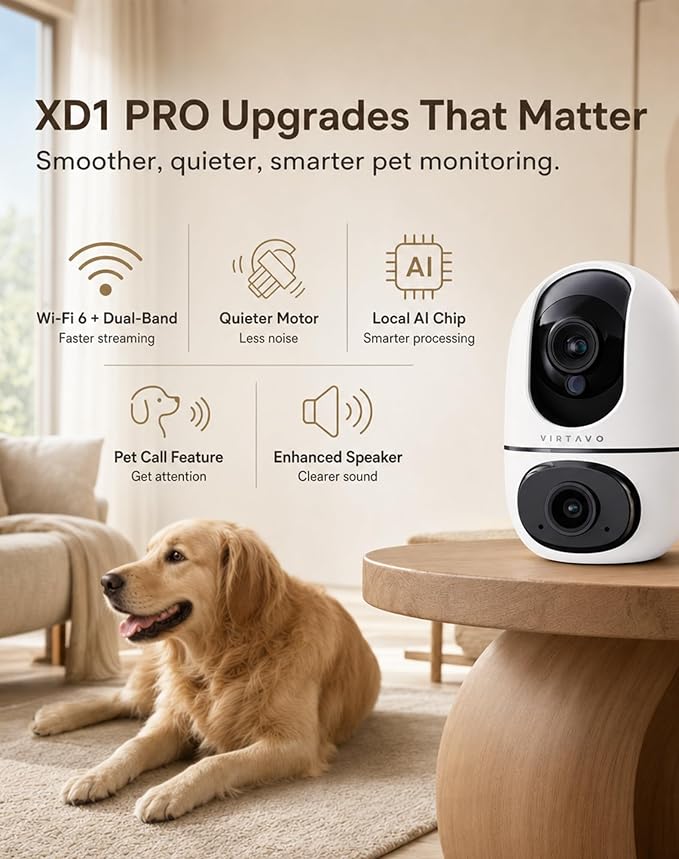 VIRTAVO Pet Camera Indoor for Dogs & Cats, 360° PTZ Pet Monitor - Image 4