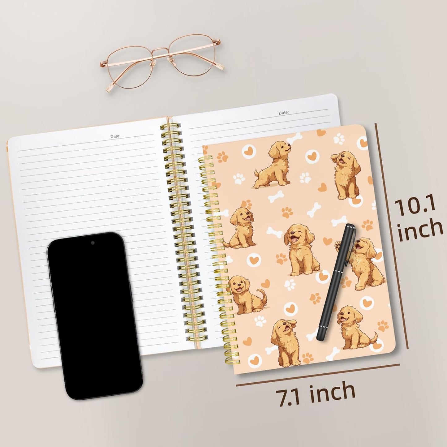 Cute Spiral Notebook journal B5 Aesthetic Pretty Design for Women Girls Kawaii with Pocket, 10 x 7.2 inch, Lined, Dogs