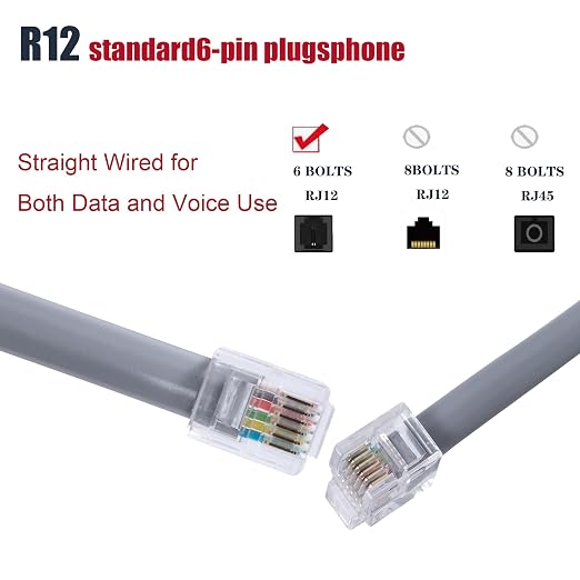 RJ12 Cable Phone Cord RJ12 6P6C Male to Male Straight Wired - Image 2