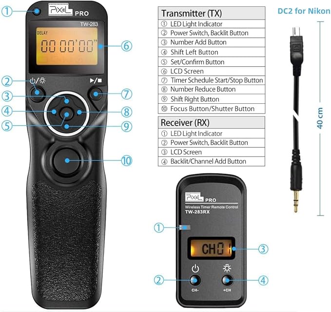 Pixel Timer Shutter Release Remote Control TW283-DC2 Remote Release - Image 8