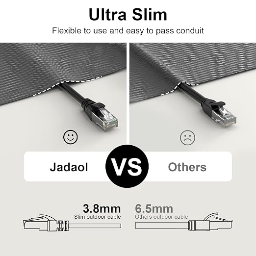 Jadaol Cat6a Ethernet Cable 10 ft, Slim 10G 550MHz 28AWG Patch Cable, Snagless - Image 3