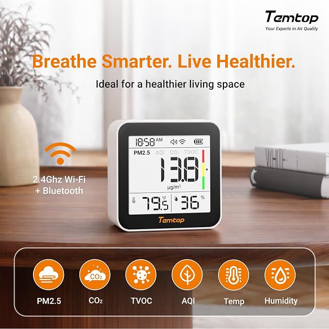 Temtop M10+ WiFi Air Quality Monitor, Rechargeable CO2 Detector - Image 2