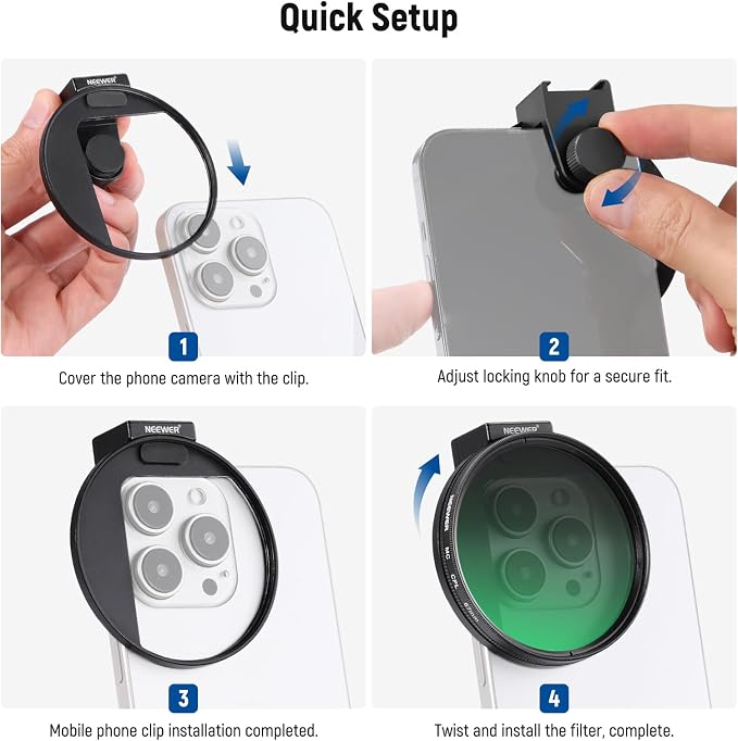 NEEWER Clip On Phone Filter Kit, 67mm Multicoated CPL Filter - Image 8