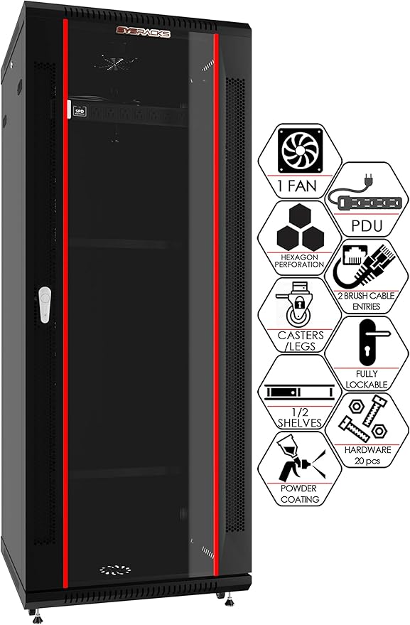 22U Wall Mount Server Rack Cabinet 24” Deep, 19” Network & AV Enclosure by SYSRACKS