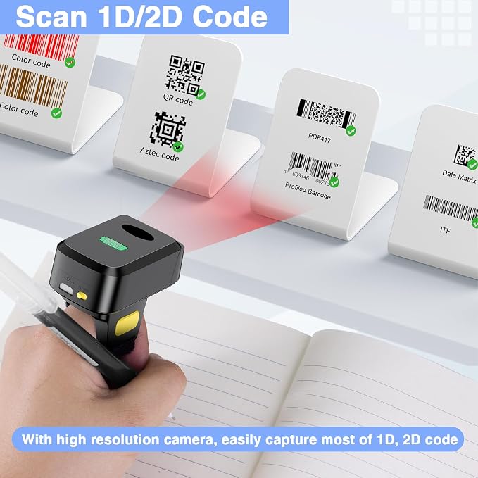 2D Bluetooth Barcode Scanner, Mini Wireless Wearable Finger Barcode Scanner - Image 2