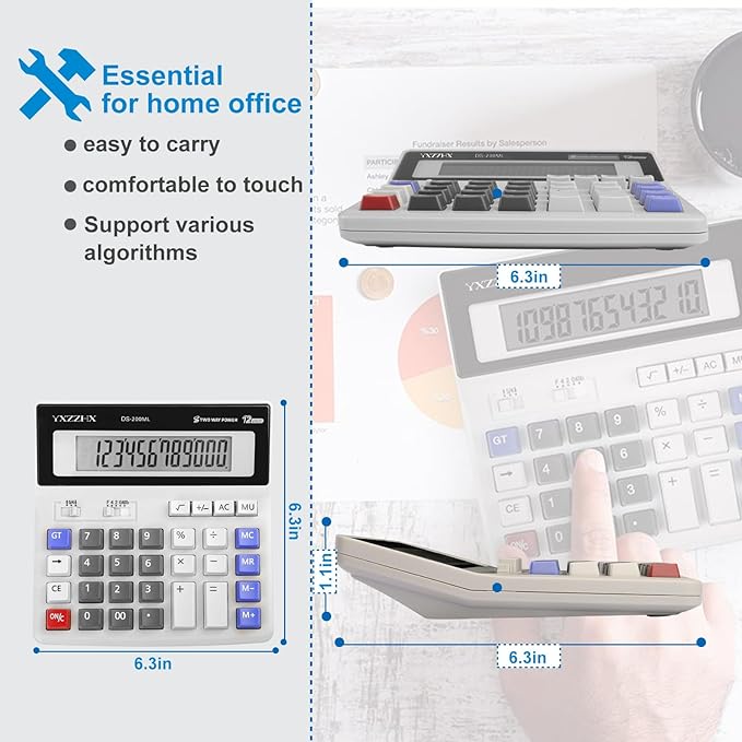 Desk Calculator 12 Digit Extra Large 4.3-Inch LCD Display, Two Way Power - Image 3