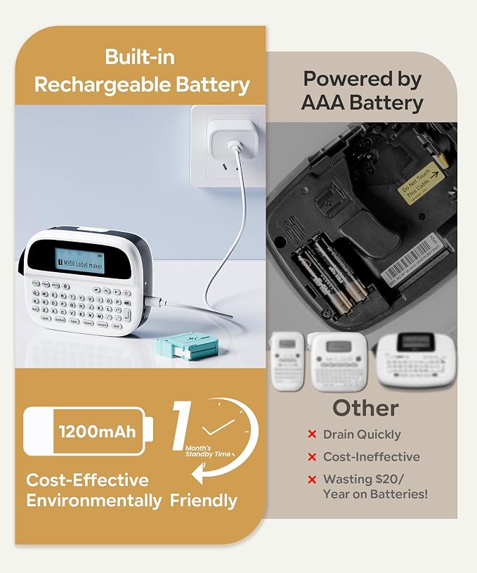 Label Maker Machine with 4 Tapes, Rechargeable Backlit Bluetooth Label Maker - Image 3
