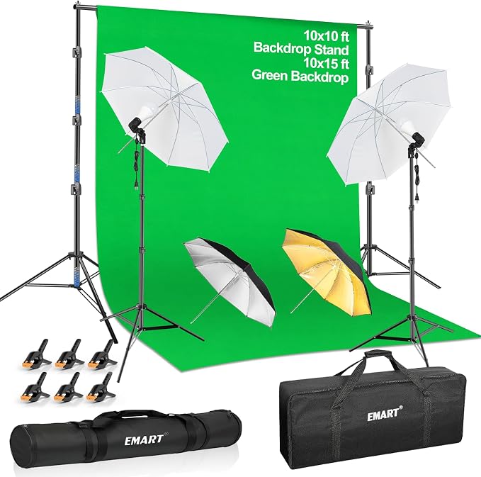 EMART 10X10 FT Green Screen Backdrop Kit, Photography Umbrella by EMART