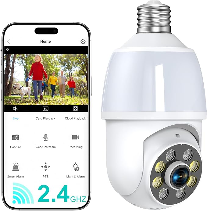 52HZ 2K Light Bulb Security Camera, 2.4GHZ WiFi Lightbulb Security Cameras by 52HZ