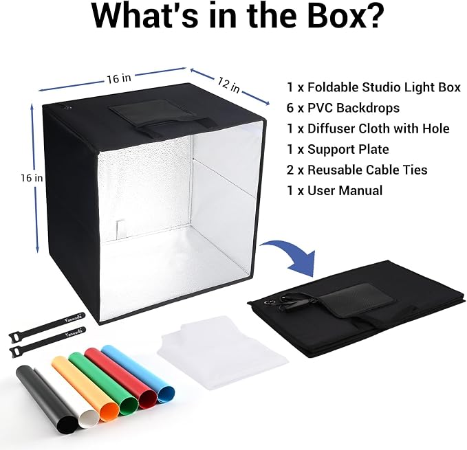 16x16x12 Photo Light Box with USB-C Cable, 18W Dimmable LED Photography Studio - Image 8