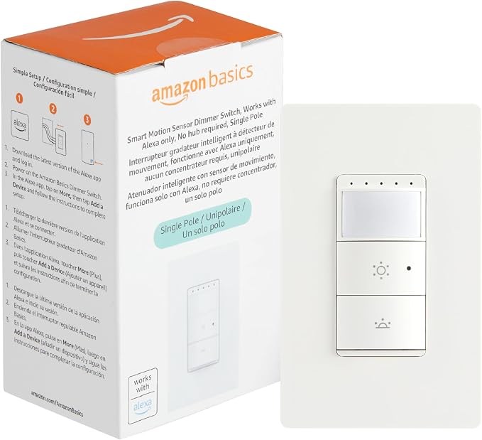 Amazon Basics Smart Motion Sensor Dimmer Switch, Single Pole, Works by AmazonBasics