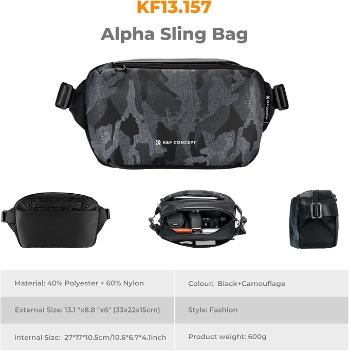 K&F CONCEPT Camera Sling Bag Crossbody Bag Waterproof Camera Shoulder Backpack - Image 7
