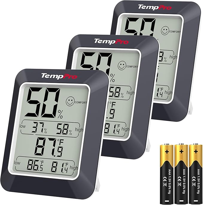 TempPro TP50W 3 Pieces Digital Hygrometer Indoor Thermometer Room Thermometer by TempPro