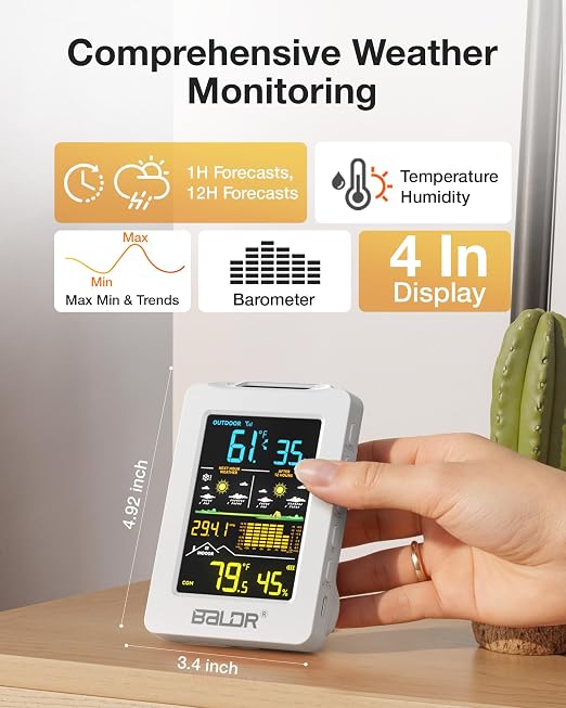 BALDR Weather Station with 1H & 12H Dual Forecast, Rechargeable USB Powered - Image 4