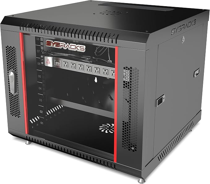 9U Wall Mount Server Rack Cabinet – 19" Network Rack Enclosure, PDU & Shelf by SYSRACKS