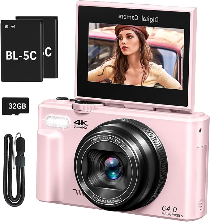4K Digital Camera with 64MP Photos, Vlogging Camera with 180° Flip Screen by Unknown