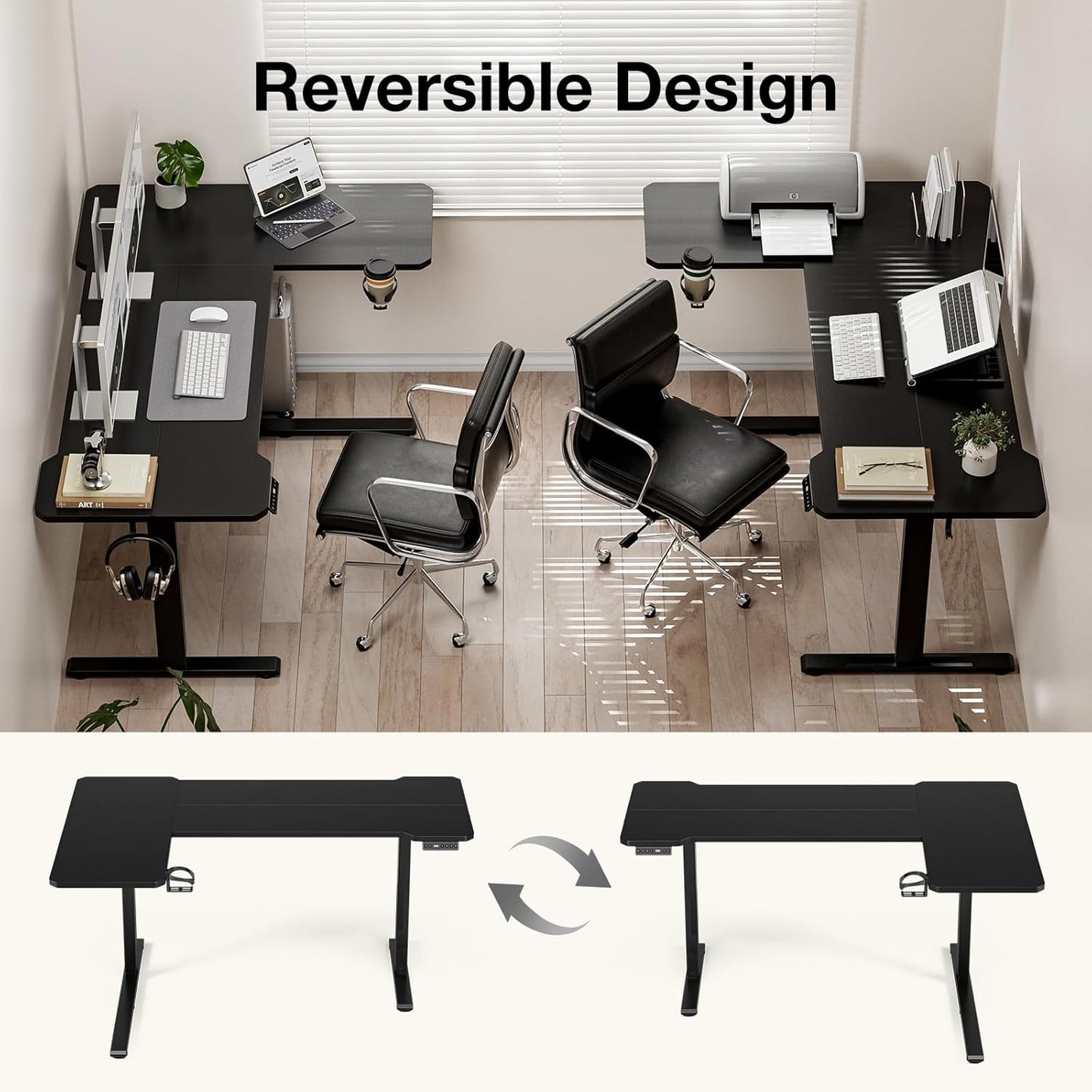 51" Reversiable L-Shaped Electric Standing Desk Adjustable Height Gaming Stand Up Corner Desk Sit Stand Home Office Computer Desk with Splice Board,Black Carbon Top