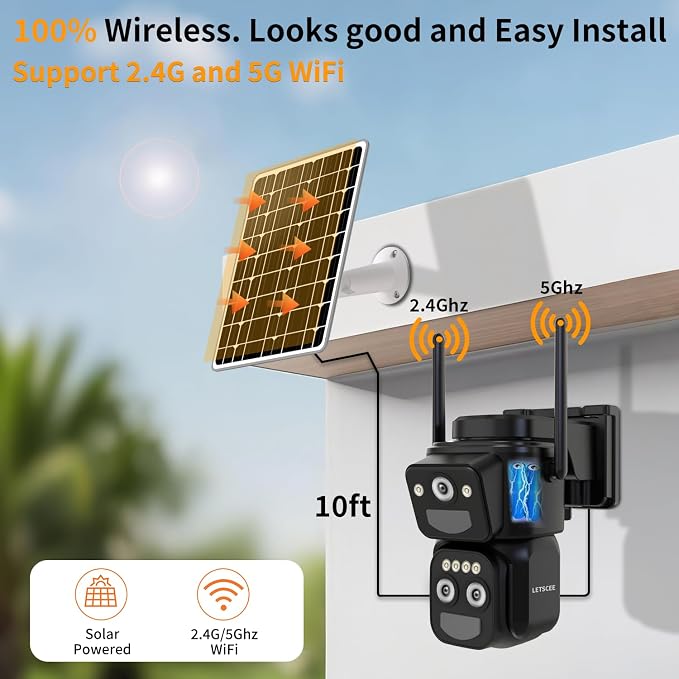 LETSCEE Security Cameras Wirelss Outdoor Solar Powered - Image 2
