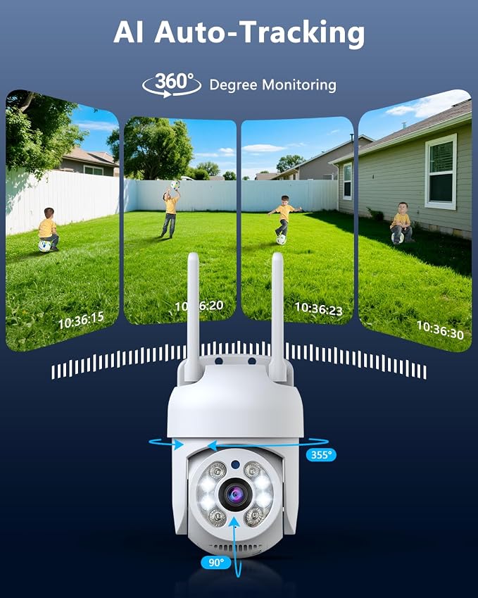 OOSSXX 4 Pack Outdoor WiFi Security Cameras 3MP, PTZ Pan Tilt - Image 2