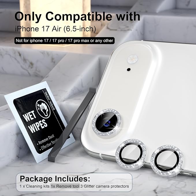 Choiche Compatible for iPhone 17 Air Camera Lens Protector Bling, 9H Tempered - Image 2