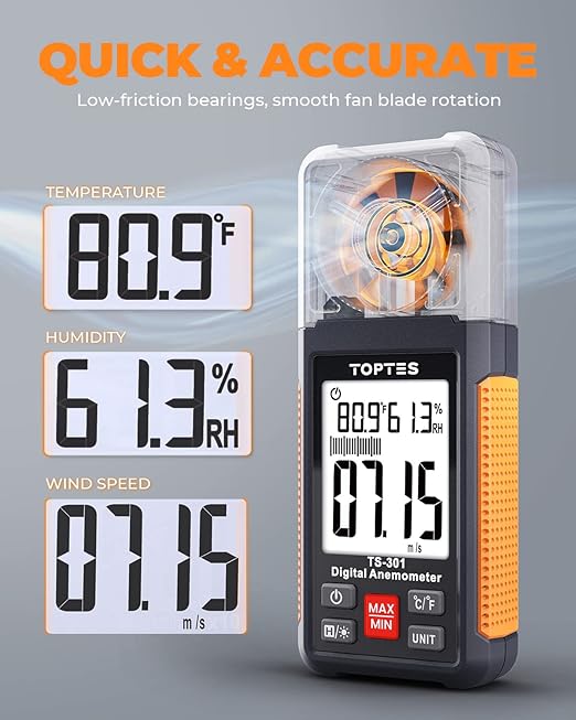 TopTes TS-301 Digital Anemometer, Wind Speed Meter - Image 4